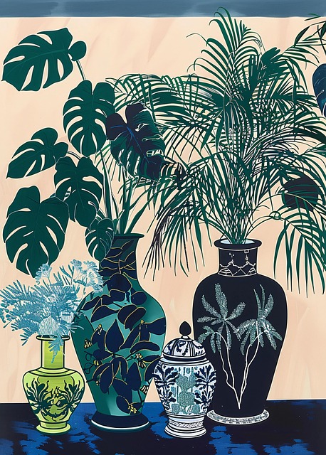 Tropisch, Kunst, Botanisch, Vasen