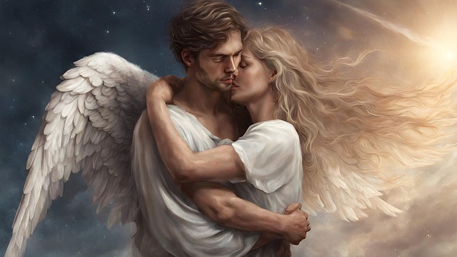 Free Angel And Woman Angel Hugging Woman illustration and picture