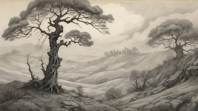 Free rolling hills trees nature illustration