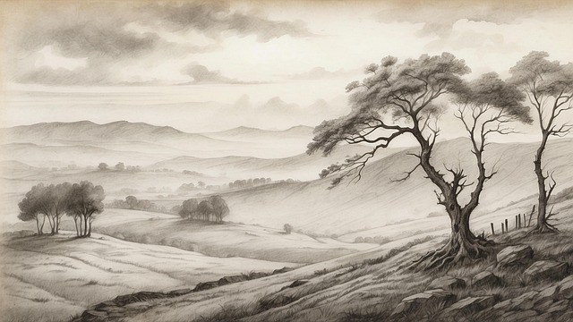 Free rolling hills trees countryside illustration