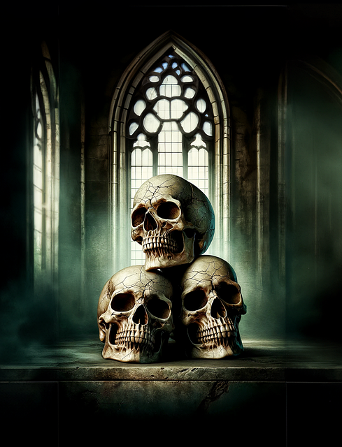 Free gothic skulls window illustration