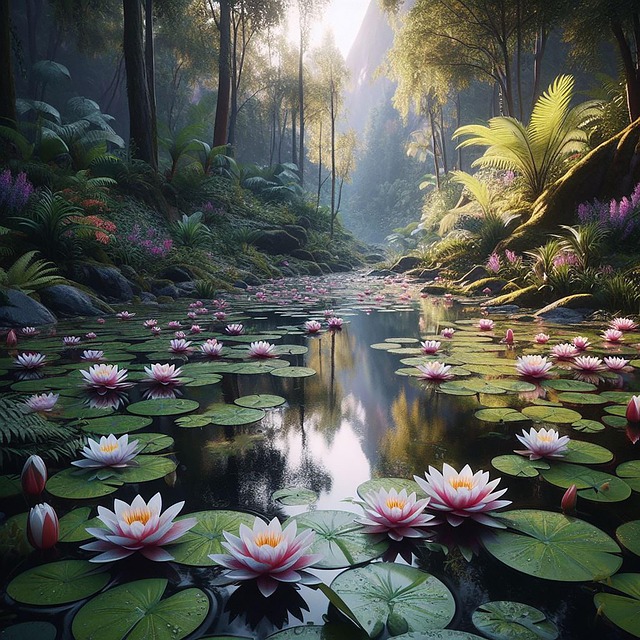 Free ai generated pond lotus illustration