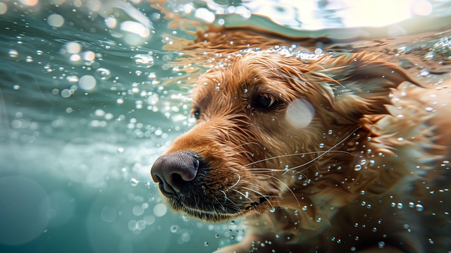 Free ai generated golden retriever swimming illustration