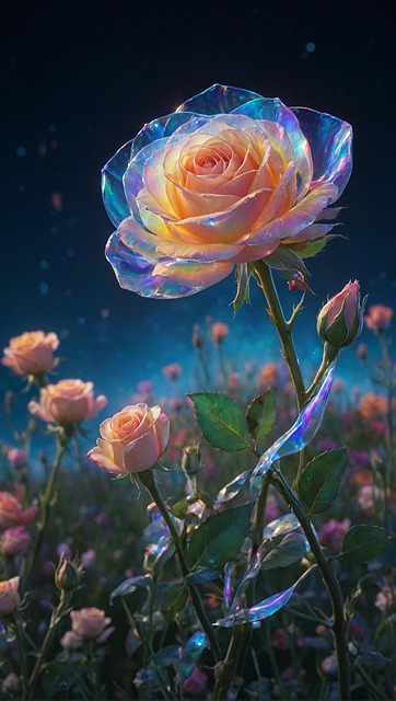 Vidrio, Rosas, Flores, Fantasía, Ramo