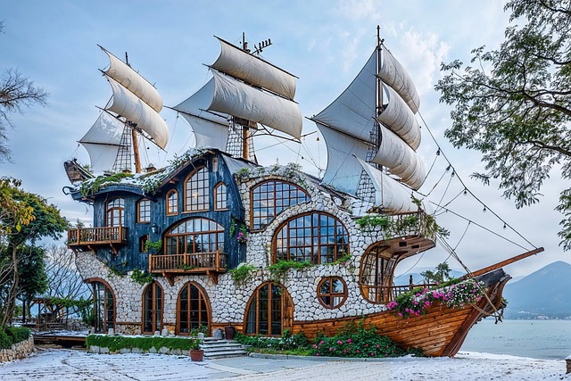 Free ship boat house illustration