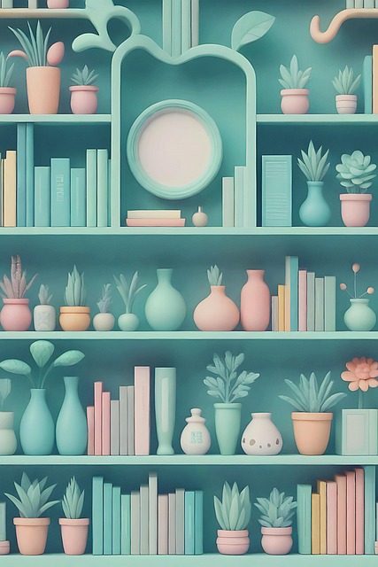 Free ai generated bookshelves plants illustration