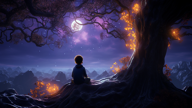 Free ai generated boy night illustration