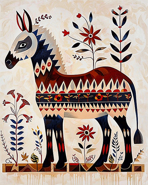 Free ai generated donkey nordic folk art illustration