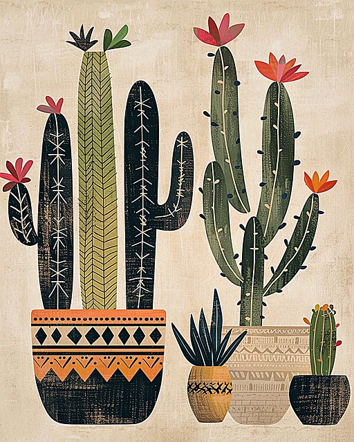 Free ai generated cacti nordic folk art illustration