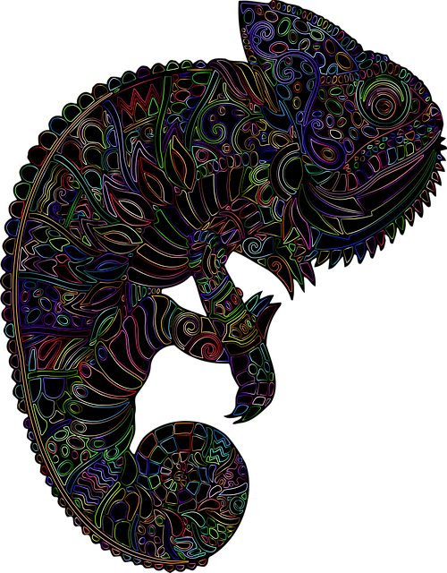 Chamäleon, Eidechse, Mandala, Gekritzel
