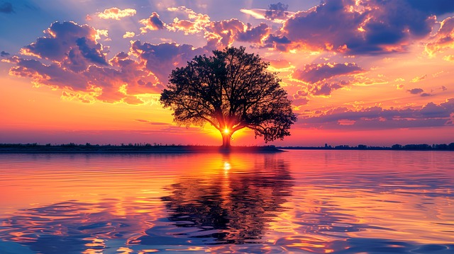 Free ai generated sunset lake illustration
