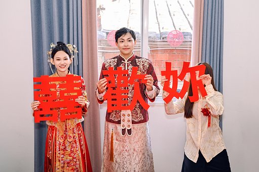 婚礼, 结婚, 亚洲, 中国, 新郎, 新娘, 中式婚礼