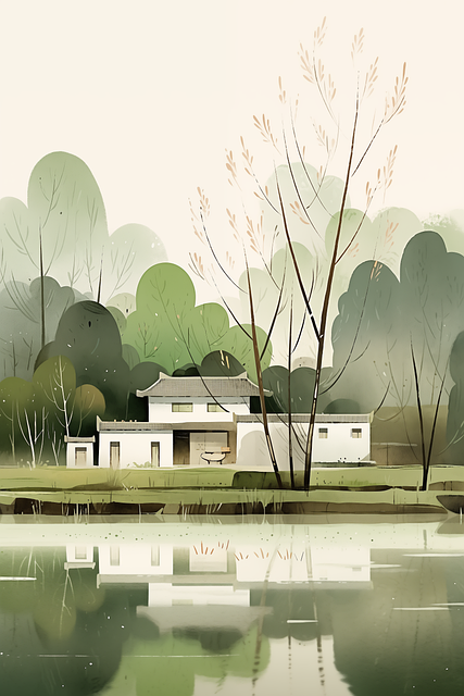 Free house facade river illustration