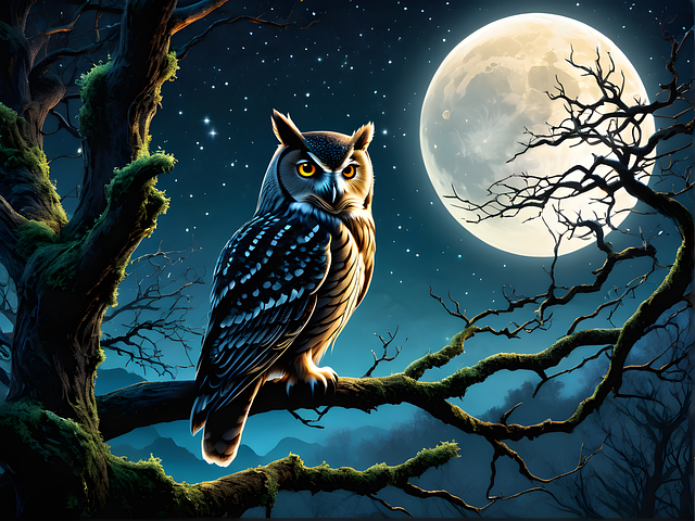 Free ai generated owl moon illustration