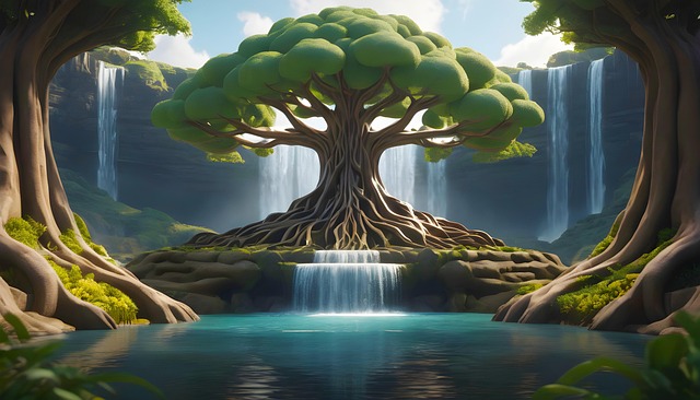 Free waterfall nature landscape illustration