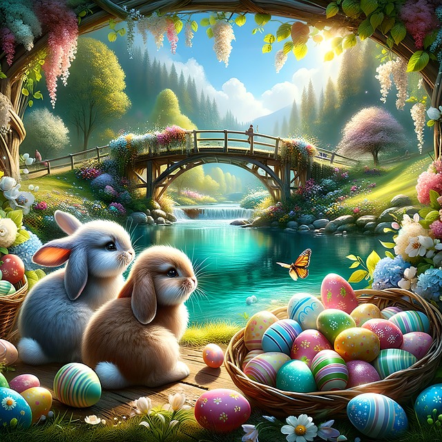 Free easter rabbit chicken illustration