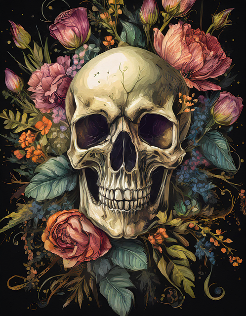 Free ai generated skull flowers illustration
