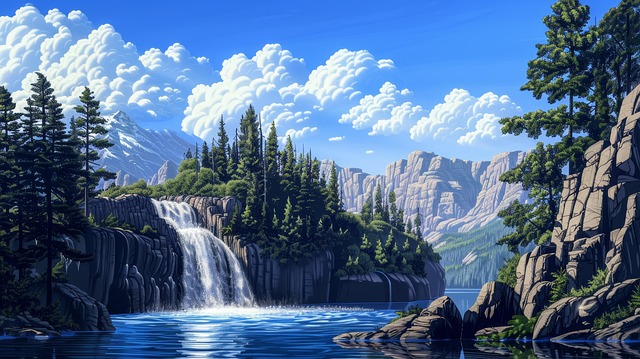 Free ai generated waterfall mountain illustration
