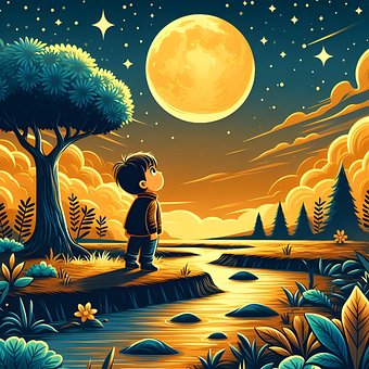 Ai Generiert, Mond, Nacht, Raum, Natur