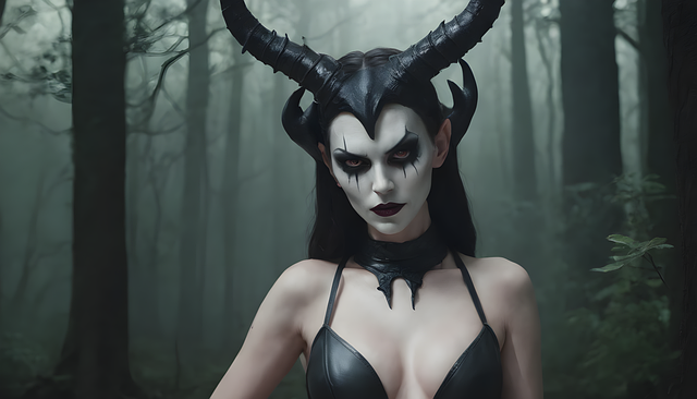 Free woman horns dark illustration