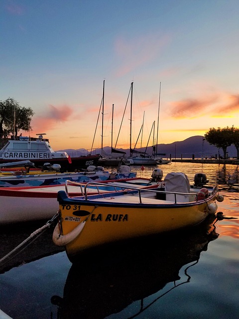 Lago De Garda, Barcos, Atardecer, Italia