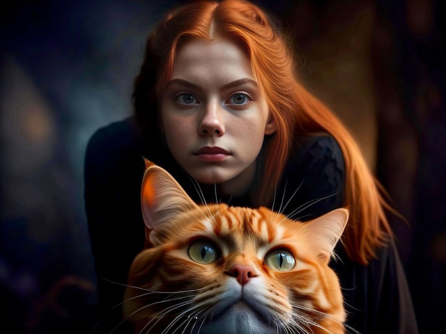 Ai Generiert, Mädchen, Katze, Rothaarige