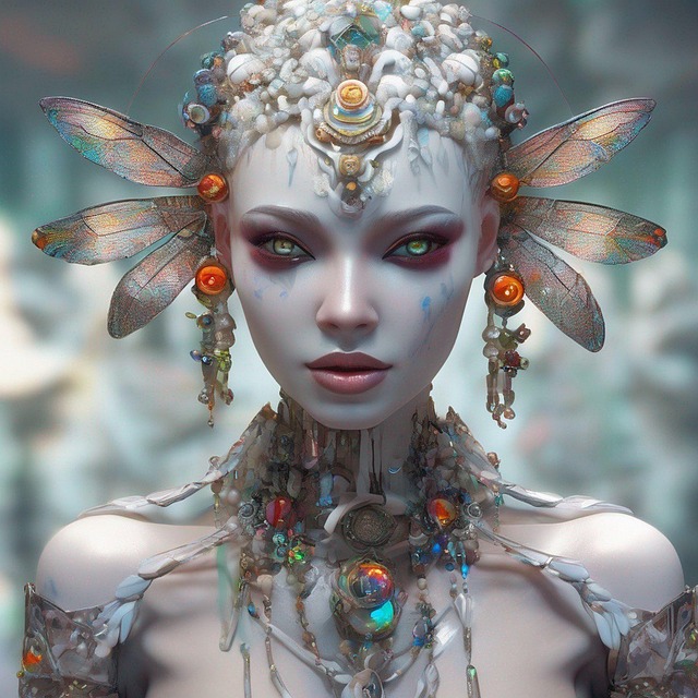 Free ai generated woman dragonfly headpiece illustration