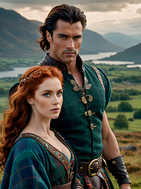 Free ai generated couple highlander illustration