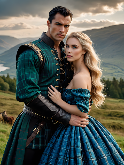 Free ai generated couple highlander illustration