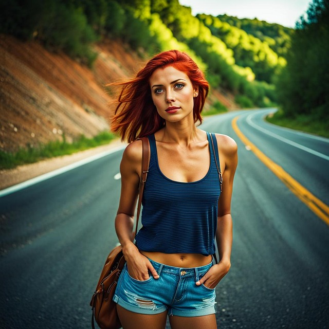 Free ai generated woman road illustration