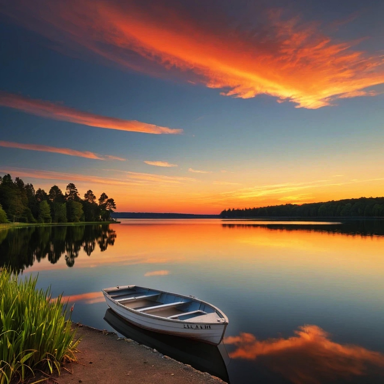 Poster Wallario Premium - Coucher De Soleil Sur Rivière Dorée -  Allemagne