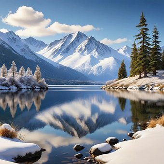Ai Generované, Jezero, Hory, Zima