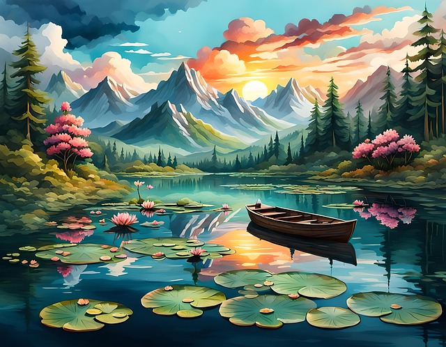 Free ai generated lake rowing boat illustration