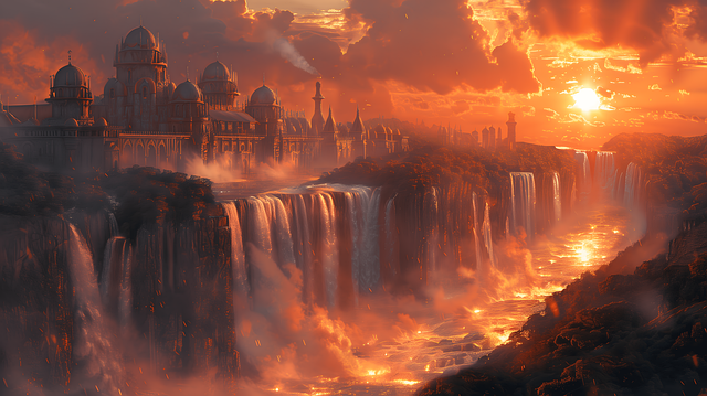 Free ai generated waterfall castle illustration