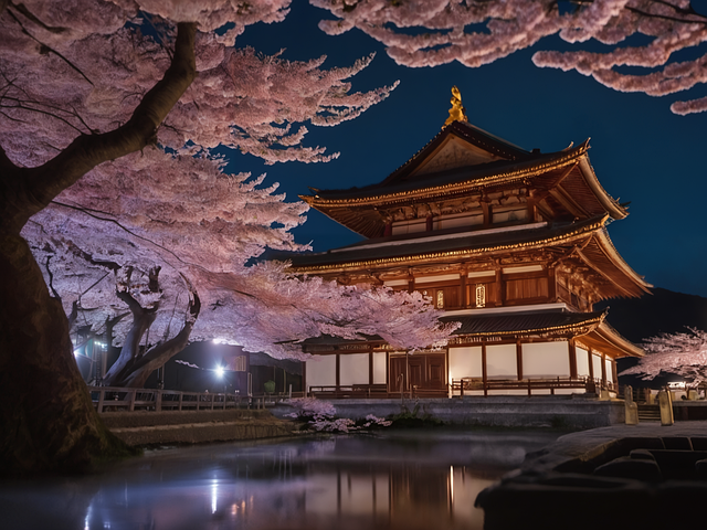 Ai Generado, Templo Kinkaku-Ji, Cerezos