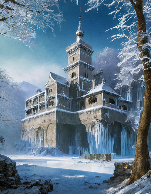 Free ai generated house frozen illustration