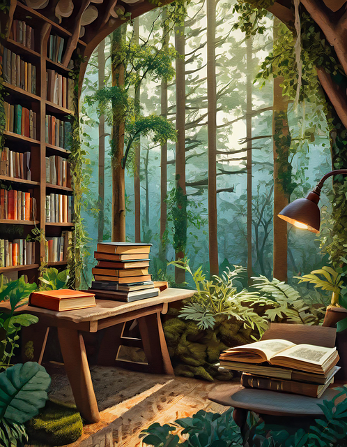 Free ai generated books library illustration