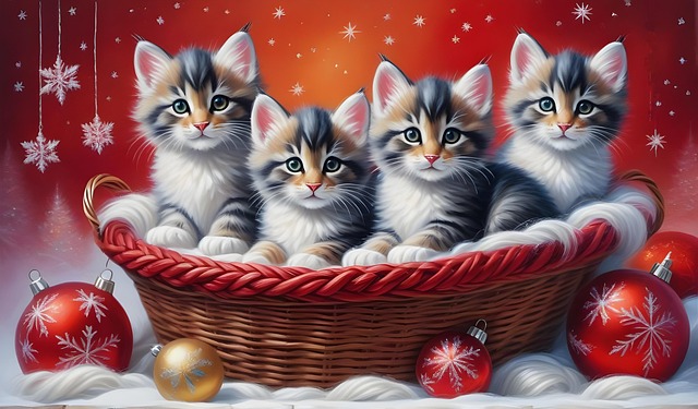 Free ai generated kittens christmas illustration