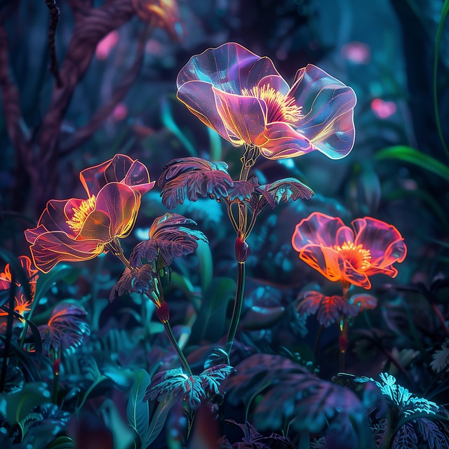 Free ai generated flowers neon illustration