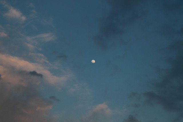 Måne, Himmel, Skyer, Aften, Blå