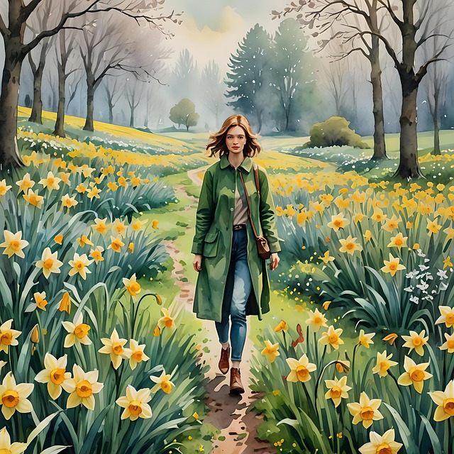 Free woman flowers daffodil illustration