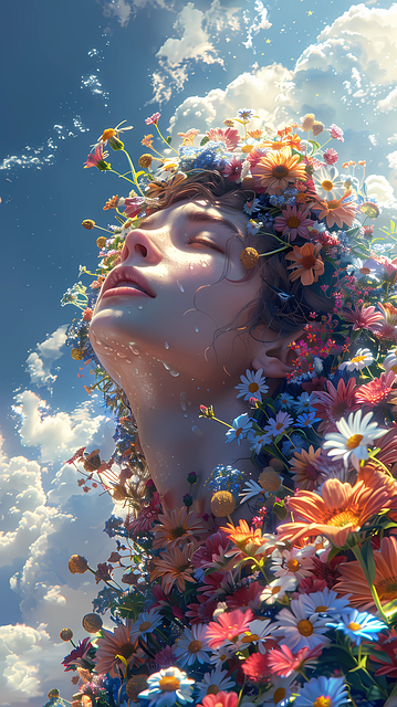 Free girl flower art illustration