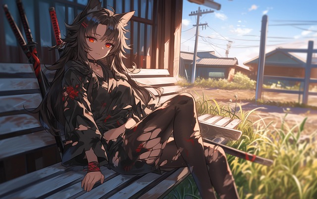 Free ai generated woman bench illustration
