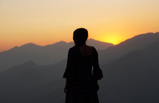 Frau, Silhouette, Sonnenuntergang