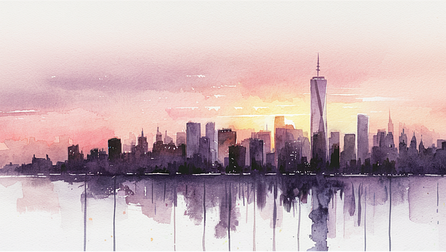 Free ai generated skyscrapers sunrise illustration