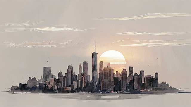 Free ai generated skyscrapers sunrise illustration