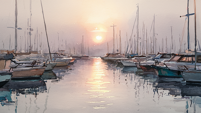 Free ai generated sunrise boats illustration