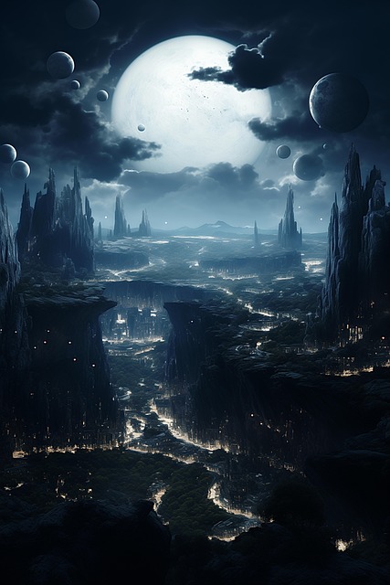 Free ai generated lunar metropolis celestial cityscapes illustration