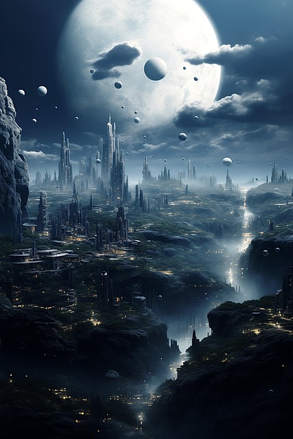 Free ai generated lunar metropolis celestial cityscapes illustration