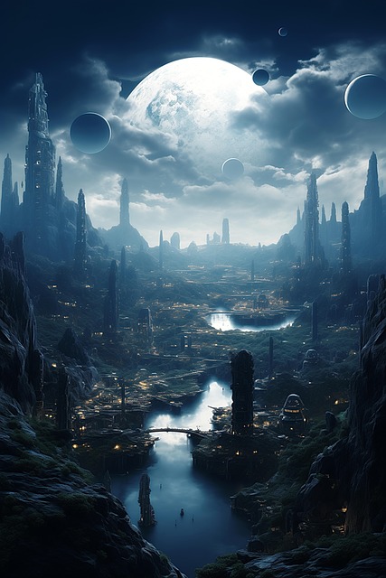 Free ai generated lunar metropolis celestial cityscapes illustration